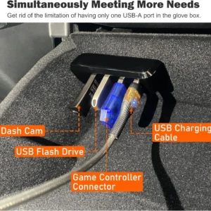 Glove Box USB Hub for Tesla Model Y 2021-2024 and Model 3 2021-2023, 4-in-1 Multiport Glovebox Docking Station Accessories for Dashcam Flash Drive Charger Data Transfer Games Music view 5