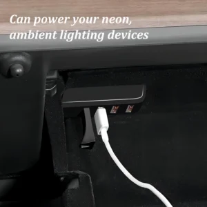 Glove Box USB Hub for Tesla Model Y 2021-2024 and Model 3 2021-2023, 4-in-1 Multiport Glovebox Docking Station Accessories for Dashcam Flash Drive Charger Data Transfer Games Music