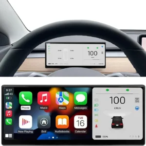 Heads Up Display for Tesla Model Y & Model 3, 9.0" | Wireless Carplay & Android Auto, Ultra-Thin Screen with Front Camera, Battery/Dashboard Data Sync, Blind Spot Warning view 1