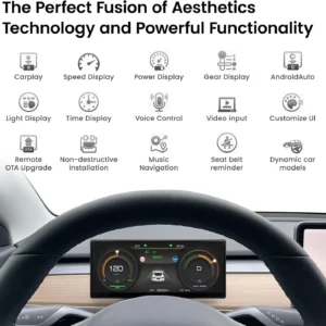 Heads Up Display for Tesla Model Y & Model 3, 9.0" | Wireless Carplay & Android Auto, Ultra-Thin Screen with Front Camera, Battery/Dashboard Data Sync, Blind Spot Warning view 2