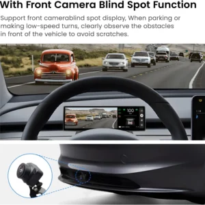 Heads Up Display for Tesla Model Y & Model 3, 9.0" | Wireless Carplay & Android Auto, Ultra-Thin Screen with Front Camera, Battery/Dashboard Data Sync, Blind Spot Warning view 4