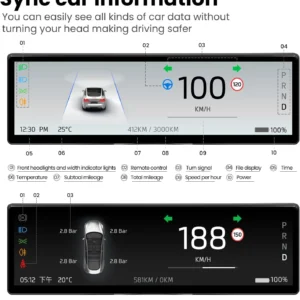 Heads Up Display for Tesla Model Y & Model 3, 9.0" | Wireless Carplay & Android Auto, Ultra-Thin Screen with Front Camera, Battery/Dashboard Data Sync, Blind Spot Warning view 5