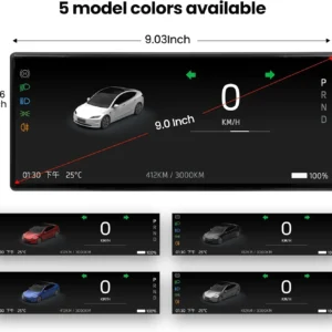 Heads Up Display for Tesla Model Y & Model 3, 9.0" | Wireless Carplay & Android Auto, Ultra-Thin Screen with Front Camera, Battery/Dashboard Data Sync, Blind Spot Warning
