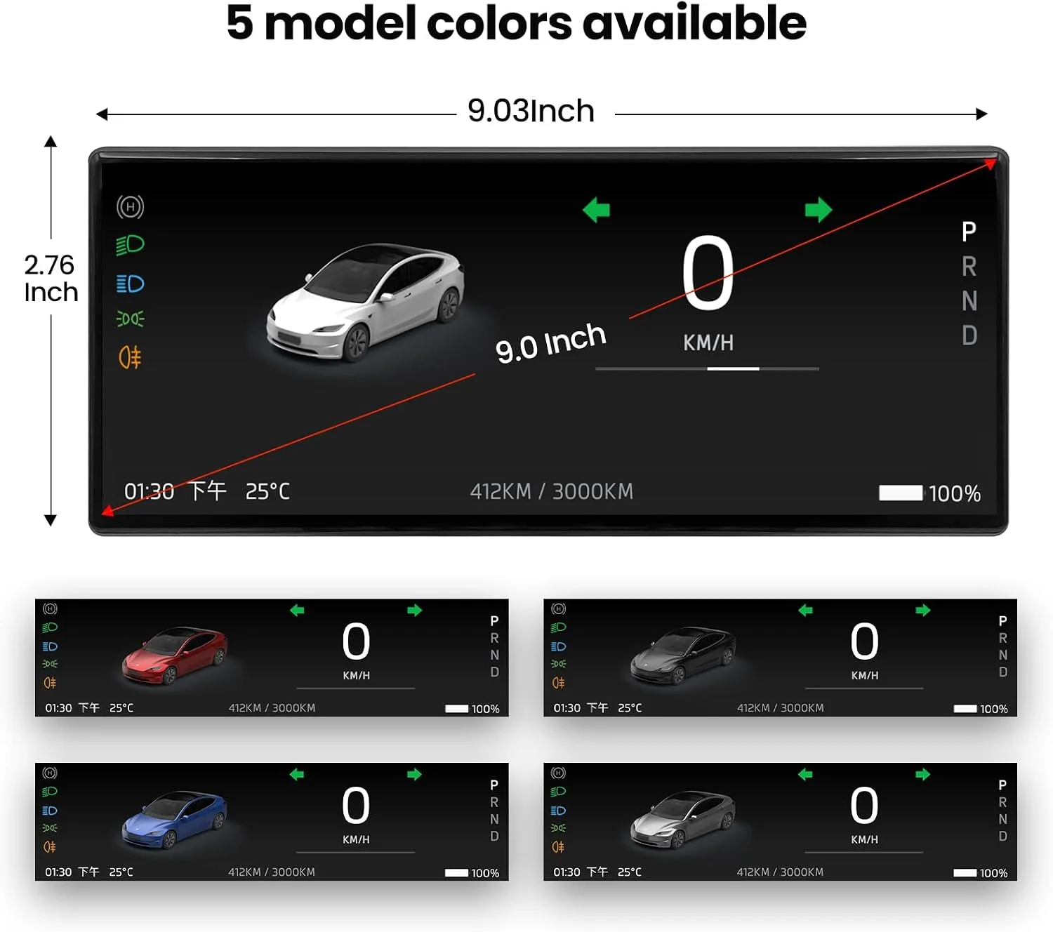 Heads Up Display for Tesla Model Y & Model 3, 9.0" | Wireless Carplay & Android Auto, Ultra-Thin Screen with Front Camera, Battery/Dashboard Data Sync, Blind Spot Warning