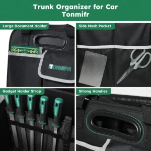 Heavy-Duty Trunk Organizer & Multi-Compartment Storage Box for SUV/Sedan/Minivan,600D Waterproof Oxford,2 Securing Hooks & Reflective Strips-Large Capacity Organiser(92L) view 6