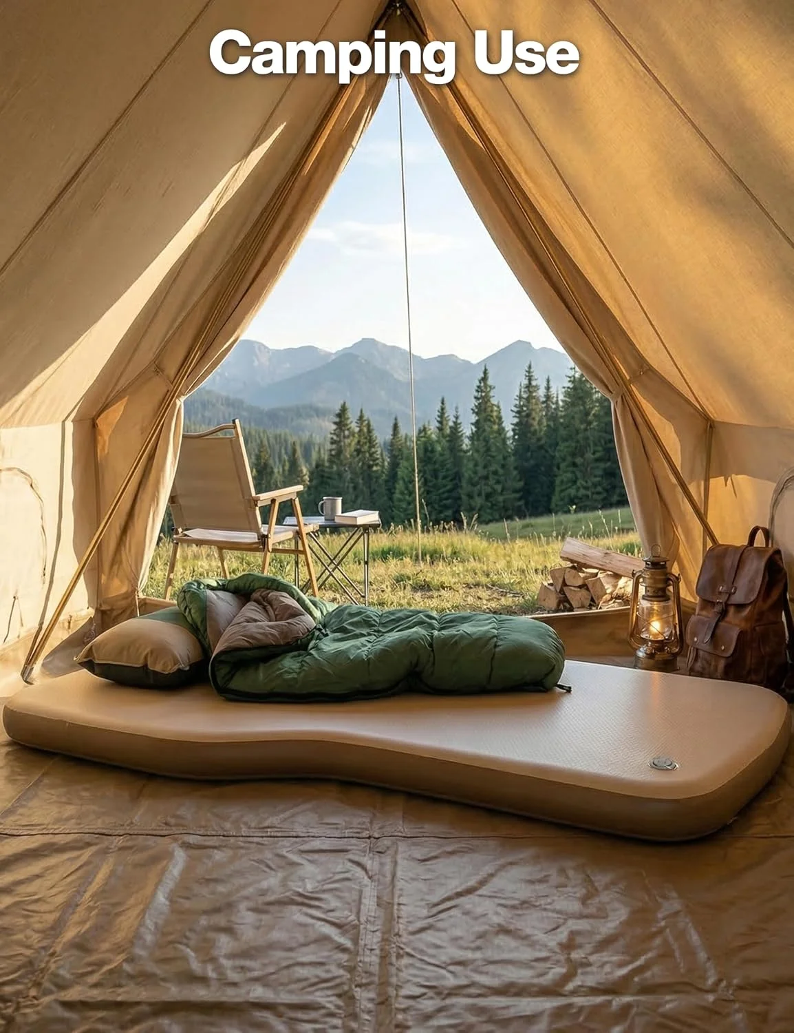 Tesla mattress being used in a camping environment