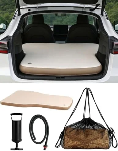 Inflatable Tesla Model Y Mattress with Pump & Storage Bag | 4“ Thick,Drop-Stitch PVC,Fast 2Min Inflation,Adjustable Firmness,Dual Leak-proof Valve,Waterproof,Portable,Custom Fit