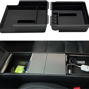 JVMA Backlit Clarity Center Console Organizer Tray Slide PC Upgrade | for Tesla Model Y 2021-2024 and Tesla Model 3 2021 2022 2023 Accessories 3 Carbon Edition