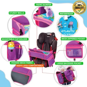 Kids Travel Tray - Waterproof Lap Table with No-Drop Large Tablet Holder - Car Seat Tray - Road Trip Essentials Kids - Car Desk Organizer for Airplane - Toddler Travel Essentials (Pink) view 5