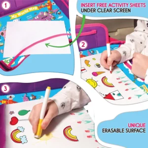 Kids Travel Tray - Waterproof Lap Table with No-Drop Large Tablet Holder - Car Seat Tray - Road Trip Essentials Kids - Car Desk Organizer for Airplane - Toddler Travel Essentials (Pink) view 6