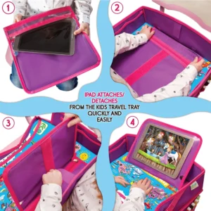 Kids Travel Tray - Waterproof Lap Table with No-Drop Large Tablet Holder - Car Seat Tray - Road Trip Essentials Kids - Car Desk Organizer for Airplane - Toddler Travel Essentials (Pink) view 7