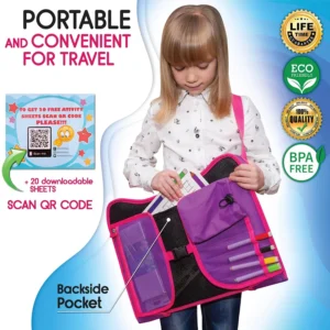 Kids Travel Tray - Waterproof Lap Table with No-Drop Large Tablet Holder - Car Seat Tray - Road Trip Essentials Kids - Car Desk Organizer for Airplane - Toddler Travel Essentials (Pink)