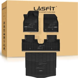 LASFIT Floor Mats and Trunk Mat for Ford Mustang Mach-E 2026 2025 2024 2023 2022 2021 (Cargo Floor in Top Position) All Weather TPE Car Liners, 1st & 2nd Row & Cargo Liner, 4pcs Black view 1
