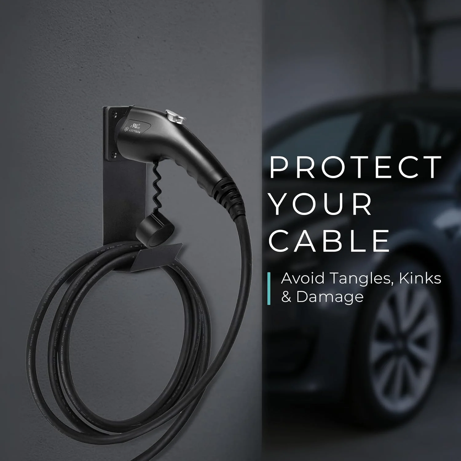 Cable neatly hung on the J-hook to prevent damage