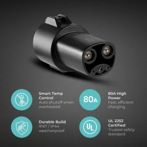 Lectron J1772 to NACS EV Charging Adapter 80A (240V) – Compatible with Tesla Model S/3/X/Y/Cybertruck and All NACS Electric Vehicles - UL 2252 Certified (Black) view 4