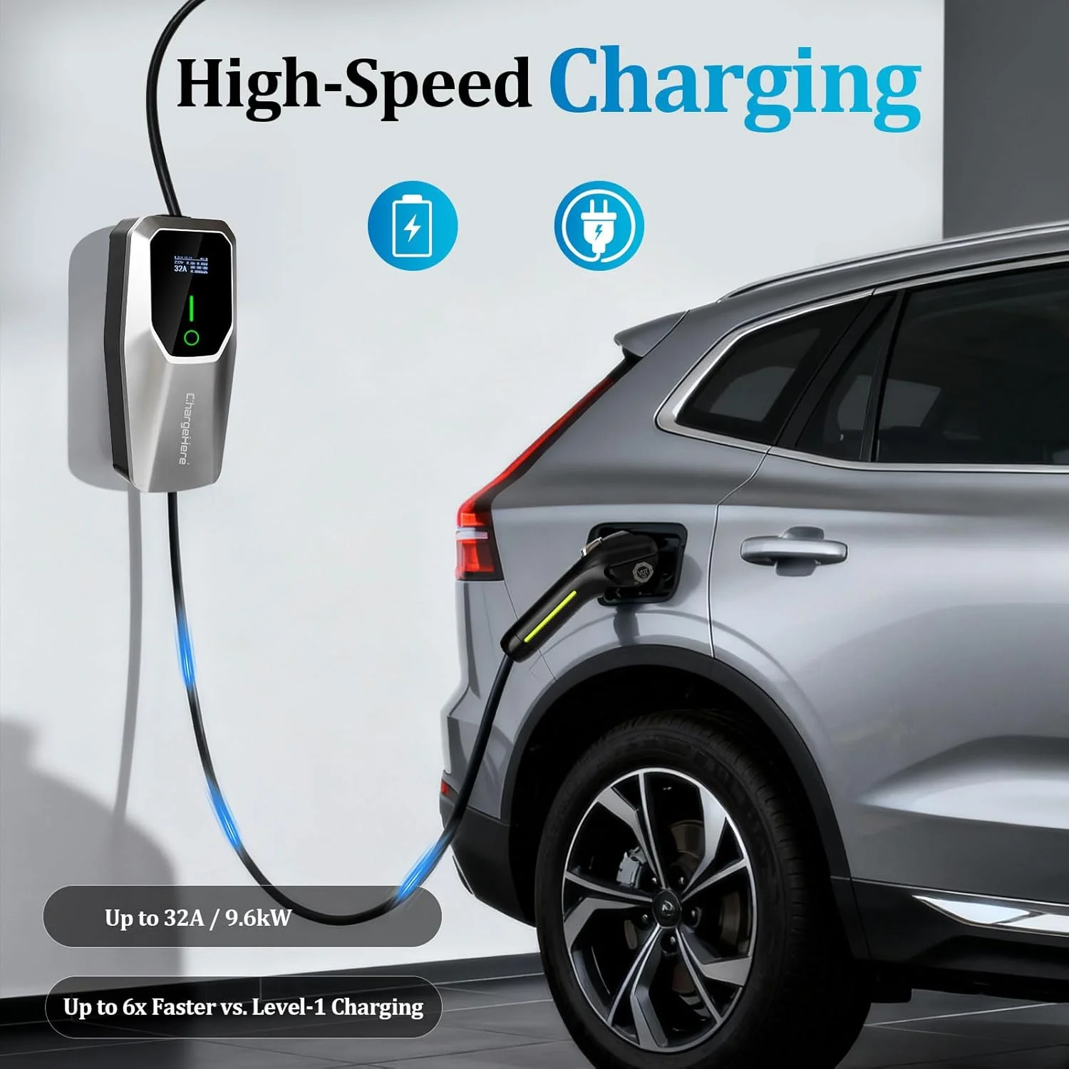 Level 1 & 2 EV Charger, 32 Amp Portable Electric Car Charger, UL Listed EVSE with J1772 Connector, NEMA 14-50 Plug & 5-15 Adapter, 25FT, for J1772 EVs and PHEVs view 2