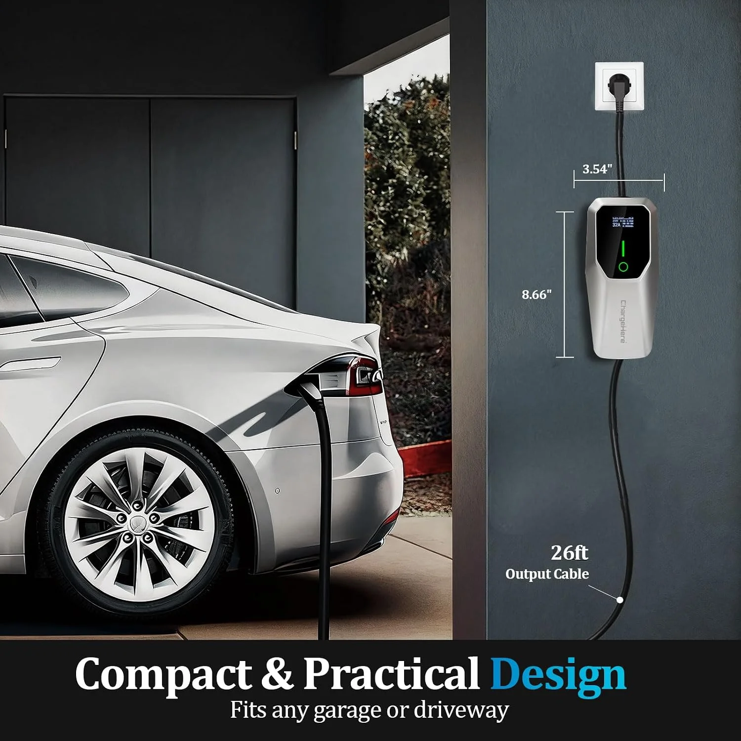 Level 1 & 2 EV Charger, 32 Amp Portable Electric Car Charger, UL Listed EVSE with J1772 Connector, NEMA 14-50 Plug & 5-15 Adapter, 25FT, for J1772 EVs and PHEVs view 6
