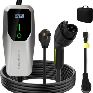 Level 1 & 2 EV Charger, 32 Amp Portable Electric Car Charger, UL Listed EVSE with J1772 Connector, NEMA 14-50 Plug & 5-15 Adapter, 25FT, for J1772 EVs and PHEVs