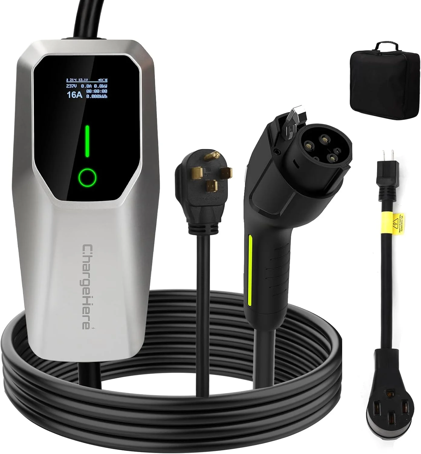 Level 1 & 2 EV Charger, 32 Amp Portable Electric Car Charger, UL Listed EVSE with J1772 Connector, NEMA 14-50 Plug & 5-15 Adapter, 25FT, for J1772 EVs and PHEVs