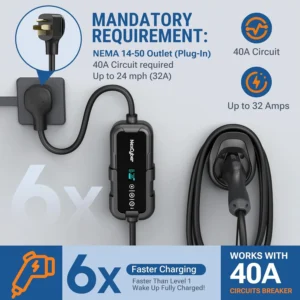 Level 2 EV Charger 32Amp with WiFi APP/Plug-Play, 240V NEMA 14-50P Plug, 25FT Cable with ETL Certified, Portable Electric Vehicle Charging Stations EVSE J1772 Connector (32) view 2