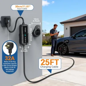 Level 2 EV Charger 32Amp with WiFi APP/Plug-Play, 240V NEMA 14-50P Plug, 25FT Cable with ETL Certified, Portable Electric Vehicle Charging Stations EVSE J1772 Connector (32) view 6
