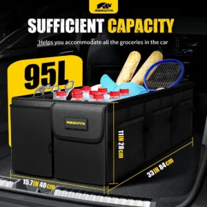 MIKKUPPA Car Trunk Organizer - 95L Collapsible Trunk Organizer with Lid, Sturdy Car Storage for SUV Auto Truck Van with Adjustable Straps and Non Slip Bottom (Black, XX-Large) view 2