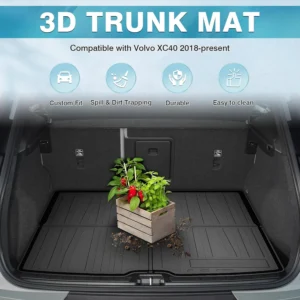 Mixsuper Custom Fit Cargo Liner for 2018-2023 Volvo XC40/ 2022-2023 Volvo C40 Recharge, All Weather Trunk Mat 3D Anti-Slip Rear Cargo Mat Black view 2