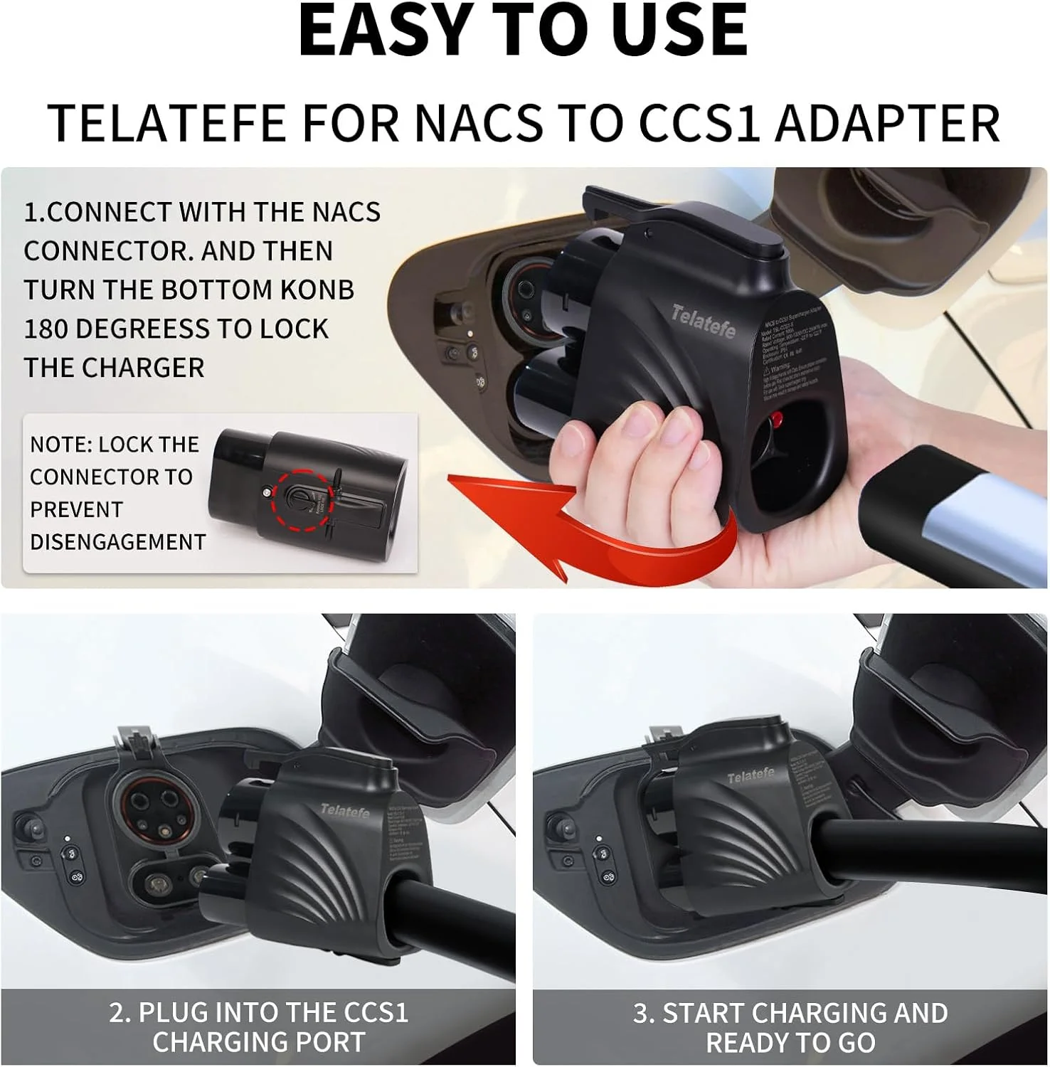Compact and Portable NACS to CCS1 EV Adapter with Storage Bag