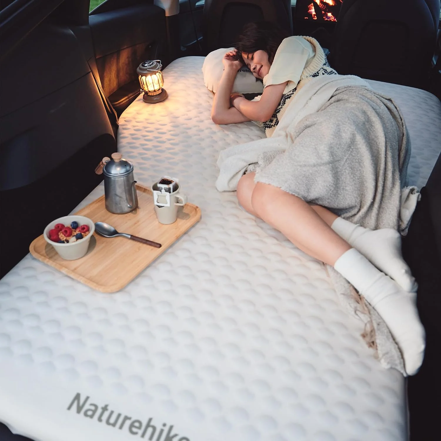 Naturehike 2.56’’ Thickened TPU Car Mattress for SUV Camping, Self Inflating Sleeping Pad Memory Foam Car Air Mattress Queen for Outdoors, Travel, Home
