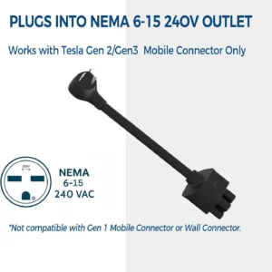 Premium Adapter for Tesla Gen 2/Gen3 Mobile Charger | Connect to 240V Outlet | 12 Amp Charging | 10 Inch Length (NEMA 6-15) view 2