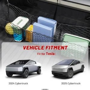 RED WOLF 3 Pocket Cargo Mesh Net for 2024-2025 Tesla Cybertruck Trunk Organizer Netting Rear Bucket Storage Net with L-Track Round Ring D-Carabiner Mounting Hook view 3