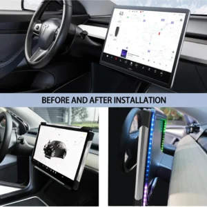 Screen Ambient Light for Tesla Model 3(2017~2023) & Model Y(2020~2024) Interior Lighting Screen Metal Protector case (Silver) view 2