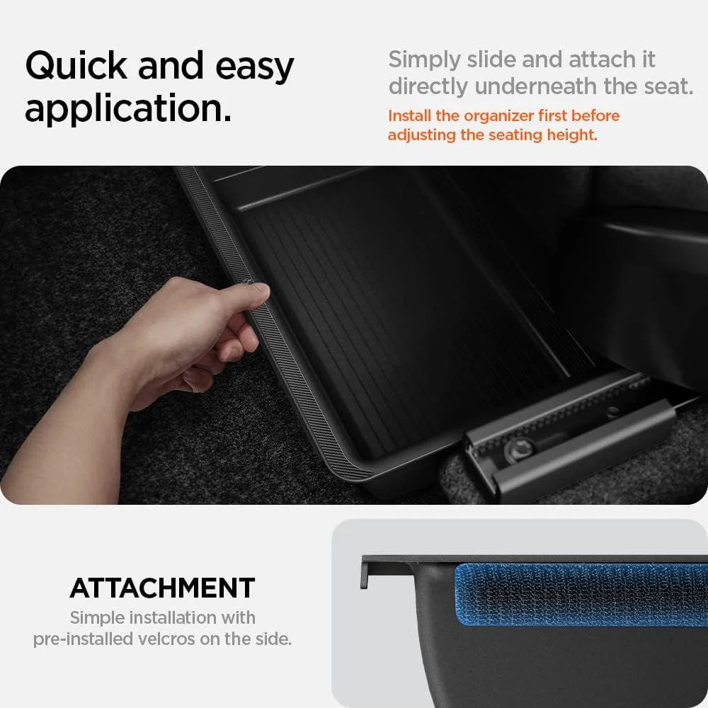 Spigen Under Seat Storage Box Organizer for Tesla Model Y installed