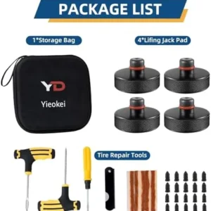 Tesla Jack Pads Lifting Jack Pad for Model Y/3/S/X Juniper Tesla Pucks Accessories with Tire Repair Tools Kit for 2016 to 2026,4 Pucks with Storage Case