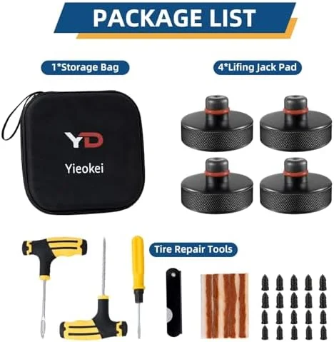 Tesla Jack Pads Lifting Jack Pad for Model Y/3/S/X Juniper Tesla Pucks Accessories with Tire Repair Tools Kit for 2016 to 2026,4 Pucks with Storage Case