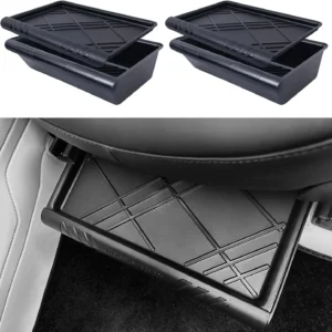 Tesla Model Y Under Seat Storage Box Organizer 2 Pack Hidden Tray Underseat Bins with Lid Fit Tesla Model Y 2020-2024 Model Y Accessories view 1