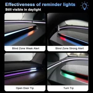 Tesla Smart Blind Spot Detection Ambient Lighting for Tesla Model 3 Highland, Plug-and-Play, Custom Color Modes Dynamic Safety Alerts & Driving Mode Effects Neon Light Kit view 3