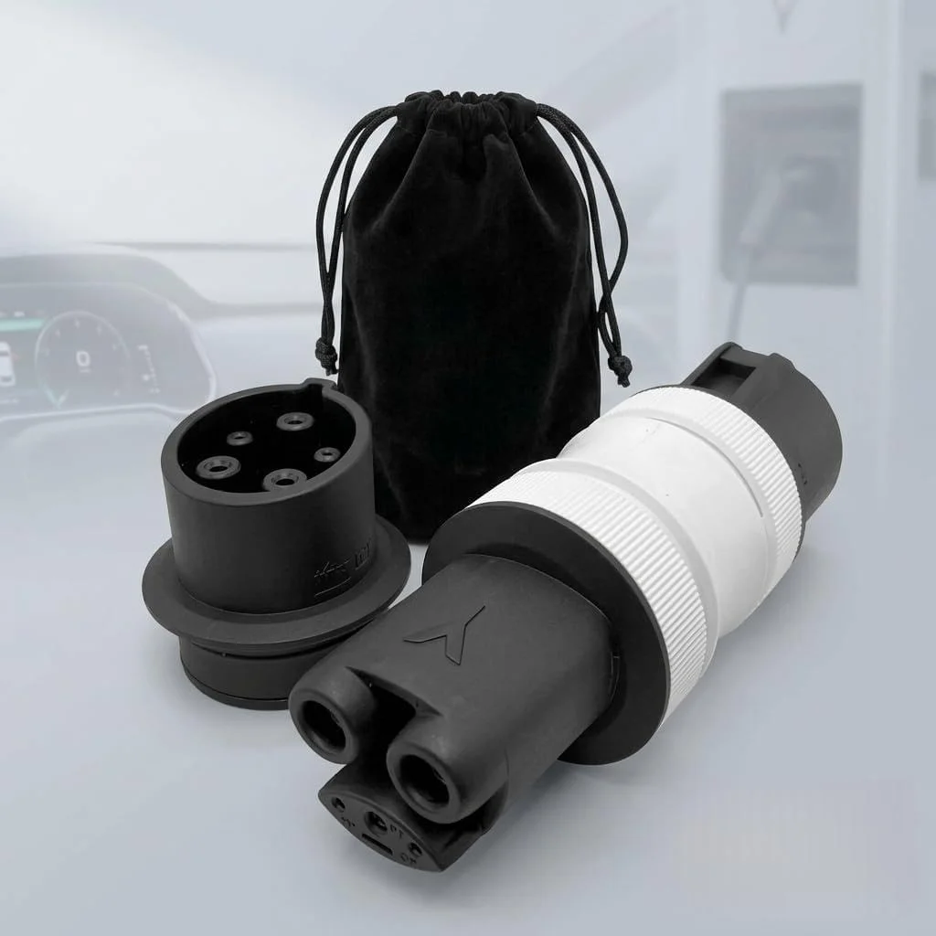 Universal EV charging adapter kit in use