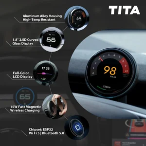 TITA HUD Pro Head Up Display for Tesla Model 3/Y 2022-2026 (Highland/Juniper), Real-Time Speed & Driving Data, 1.8" LCD Screen, Magnetic Charging Mount, Customizable UI, OTA Updates view 6