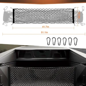 Truck Bed Cargo Mesh Net for Tesla Cybertruck 2024, with Aluminum Alloy Carabiners Envelope Style Stretchable Storage Cargo Nets Organizer for Cybertruck Accessories view 2