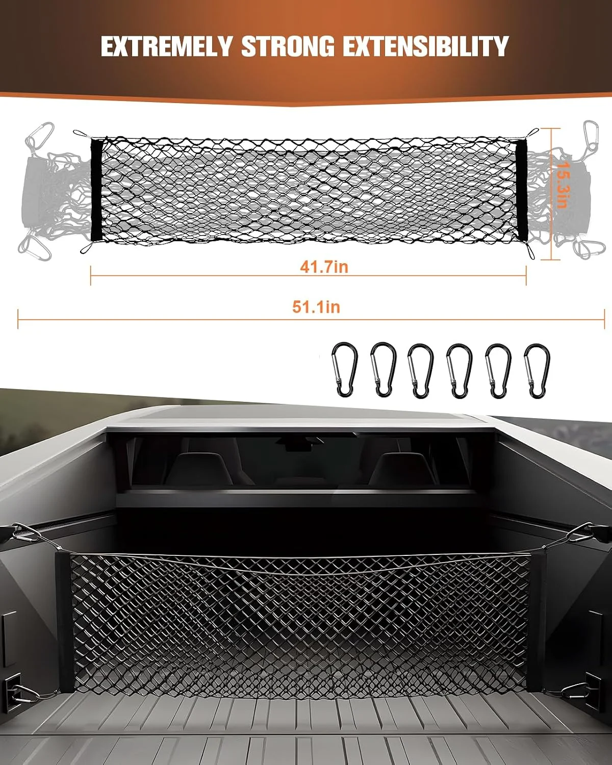 Close-up of Cybertruck cargo net material and stitching