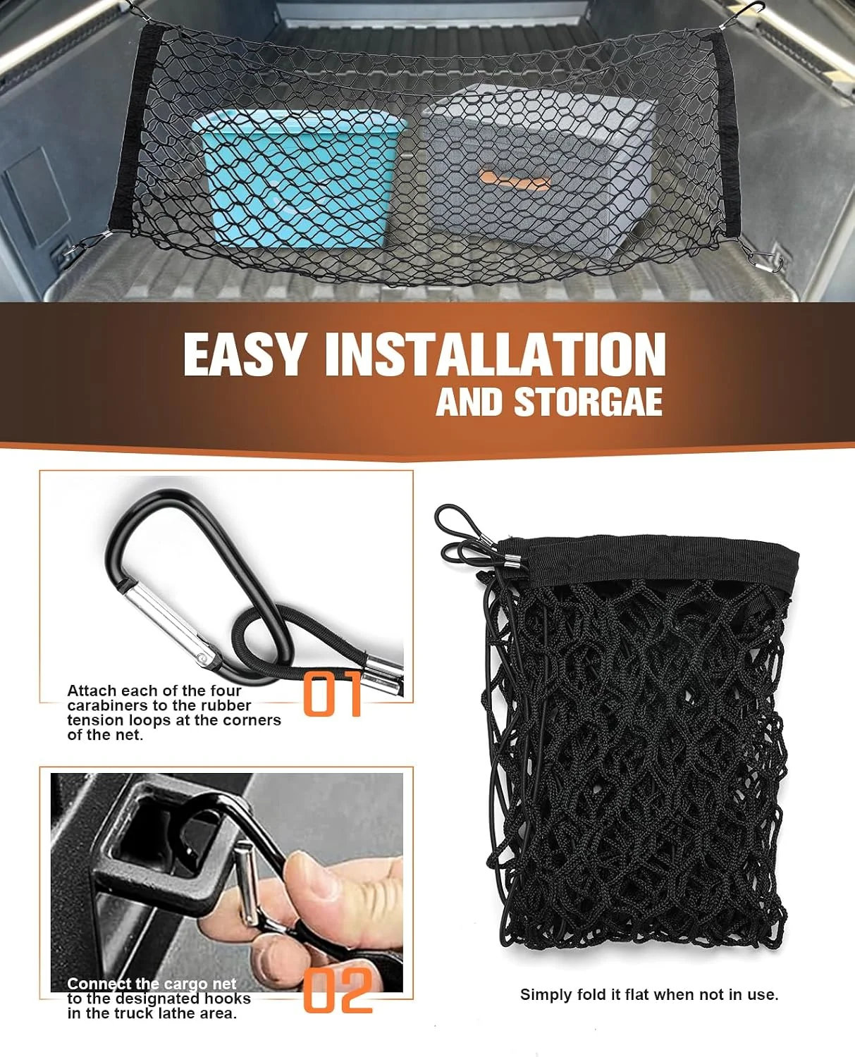 Cybertruck bed organizer with cargo net