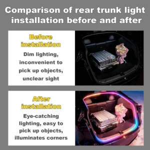 Trunk LED Ambient Neon Light Strips for Tesla Model Y & Juniper (2021-2026) - Waterproof Silicone, High Brightness, APP-Controlled, Auto On&Off, for Car Trunk & Camping Atmosphere (RGB)