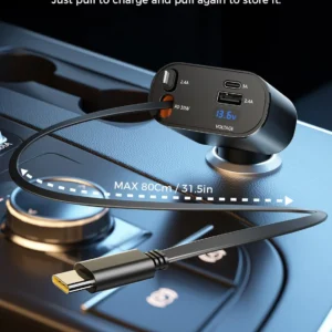 [Upgraded] SUPERONE Retractable Car Charger 4 in 1, Fast Car Phone Charger with Cord 2.6ft, USB C and Apple Car Adapter, Compatible with iPhone 17 16 15/15 Pro Max/14/13/12/11, Galaxy, Pixel view 2