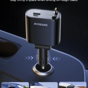 [Upgraded] SUPERONE Retractable Car Charger 4 in 1, Fast Car Phone Charger with Cord 2.6ft, USB C and Apple Car Adapter, Compatible with iPhone 17 16 15/15 Pro Max/14/13/12/11, Galaxy, Pixel