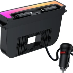 USB Hub for Tesla Model Y Juniper 2025-2026 & Model 3 Highland 2024-2025 Accessories, 120W USB-C Fast Charging with Retractable Cables, 2-Port Built in RGB Ambient Light fit Center Console view 1