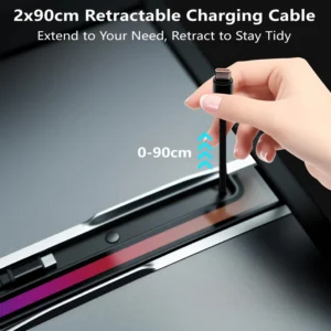 USB Hub for Tesla Model Y Juniper 2025-2026 & Model 3 Highland 2024-2025 Accessories, 120W USB-C Fast Charging with Retractable Cables, 2-Port Built in RGB Ambient Light fit Center Console view 4