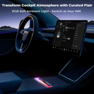 USB Hub for Tesla Model Y Juniper 2025-2026 & Model 3 Highland 2024-2025 Accessories, 120W USB-C Fast Charging with Retractable Cables, 2-Port Built in RGB Ambient Light fit Center Console