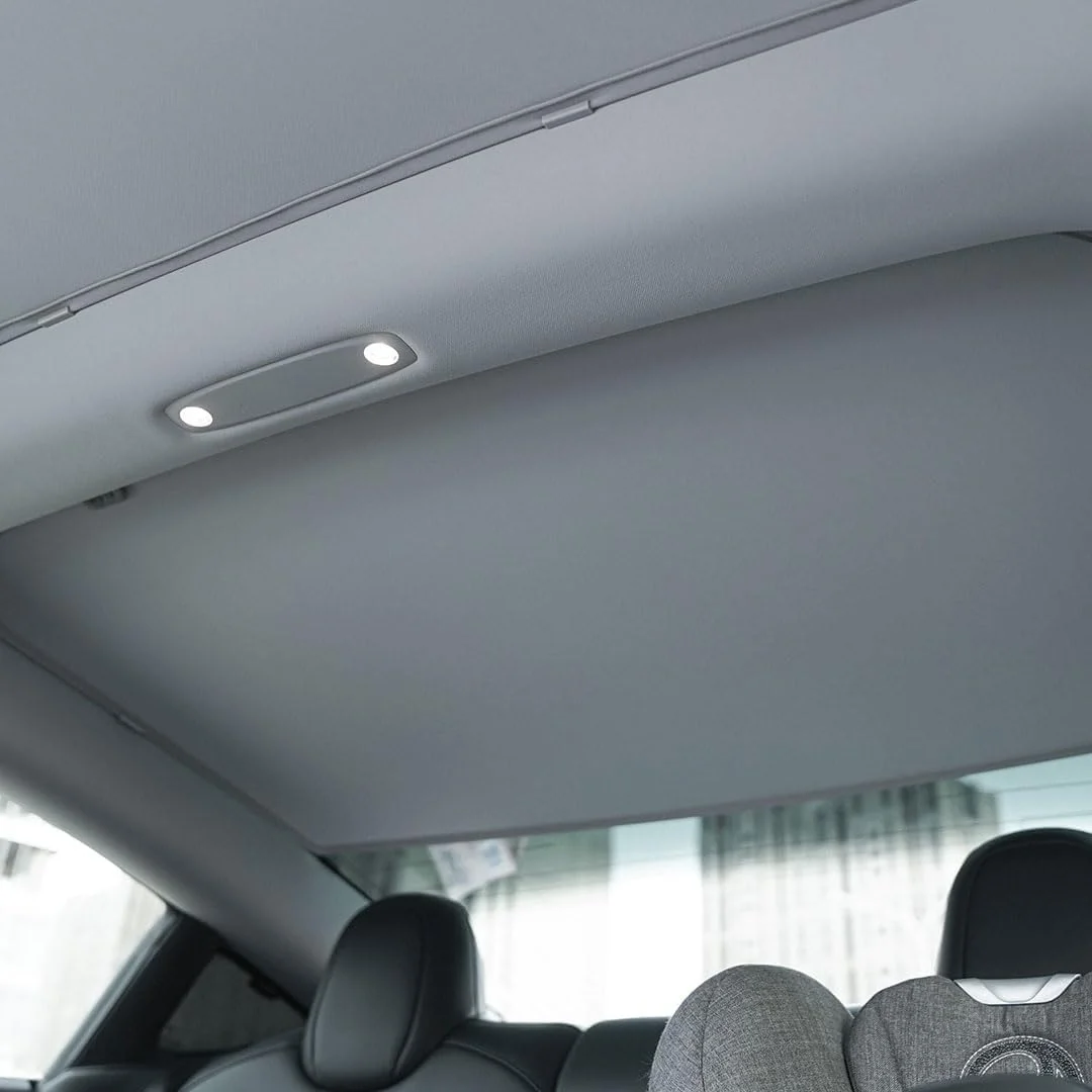 Tesla Model 3 interior view with sunshade