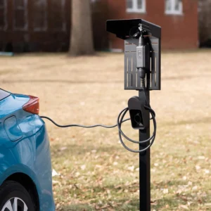 VIVO Outdoor EV Charging Stand, Weather Protection Hood, Pedestal for Charging Station, Floor Mounted, All Weather, Electric Vehicle Pile, Stainless Steel, Black, STAND-EV01C